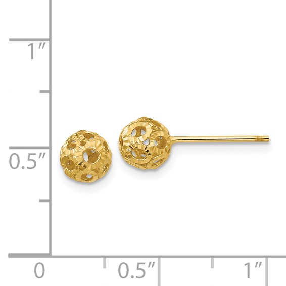 14K 5mm Diamond-cut Fancy Pierced Ball Post Earrings
