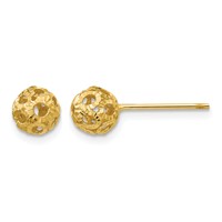 14K 5mm Yellow Gold Diamond-cut Fancy Pierced Ball Post Earrings view 1