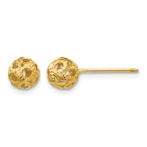 14K 5mm Yellow Gold Diamond-cut Fancy Pierced Ball Post Earrings