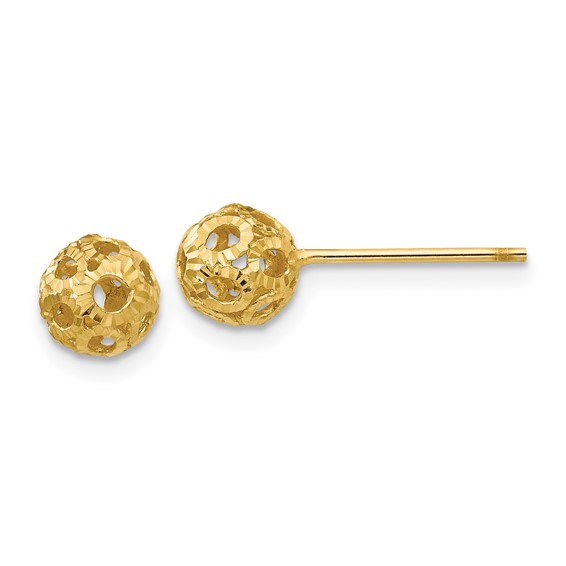 14K 5mm Diamond-cut Fancy Pierced Ball Post Earrings