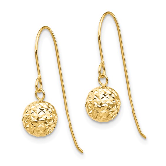 Gold Diamond-cut Ball Dangle Shepard Hoop Earrings