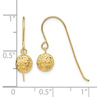 14K 6mm Yellow Gold Diamond-cut Bead Dangle French Hook Earrings view 4