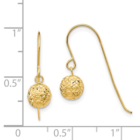 Gold Diamond-cut Ball Dangle Shepard Hoop Earrings