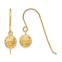 14K 6mm Yellow Gold Diamond-cut Bead Dangle French Hook Earrings view 1