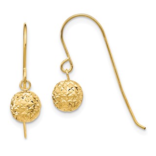 Gold Diamond-cut Ball Dangle Shepard Hoop Earrings