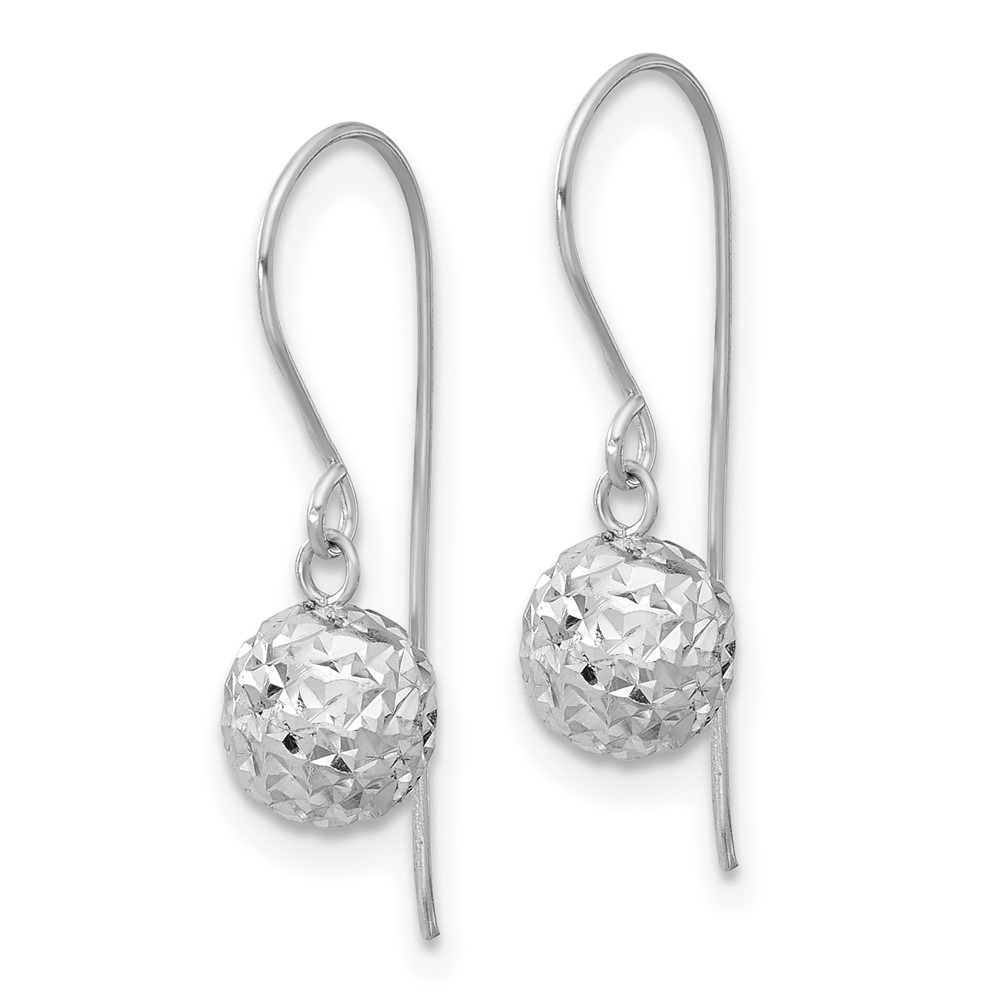 14K White Gold 6mm Diamond Cut Ball Dangle Earrings (TL924)