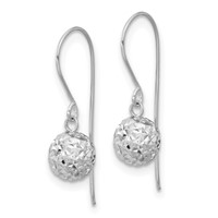 14K White Gold 6mm Diamond-cut Bead Dangle French Hook Earrings view 2
