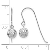 14K White Gold 6mm Diamond-cut Bead Dangle French Hook Earrings view 4