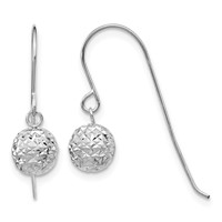 14K White Gold 6mm Diamond-cut Bead Dangle French Hook Earrings view 1