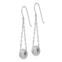 14K White Gold Chain Earrings with Diamond-cut 8mm Puffed Donut Bead Dangle French Hook view 2