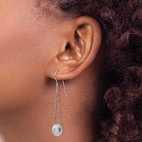 14K White Gold Chain Earrings with Diamond-cut 8mm Puffed Donut Bead Dangle French Hook view 3