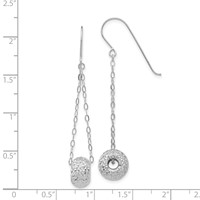 14K White Gold Chain Earrings with Diamond-cut 8mm Puffed Donut Bead Dangle French Hook view 4