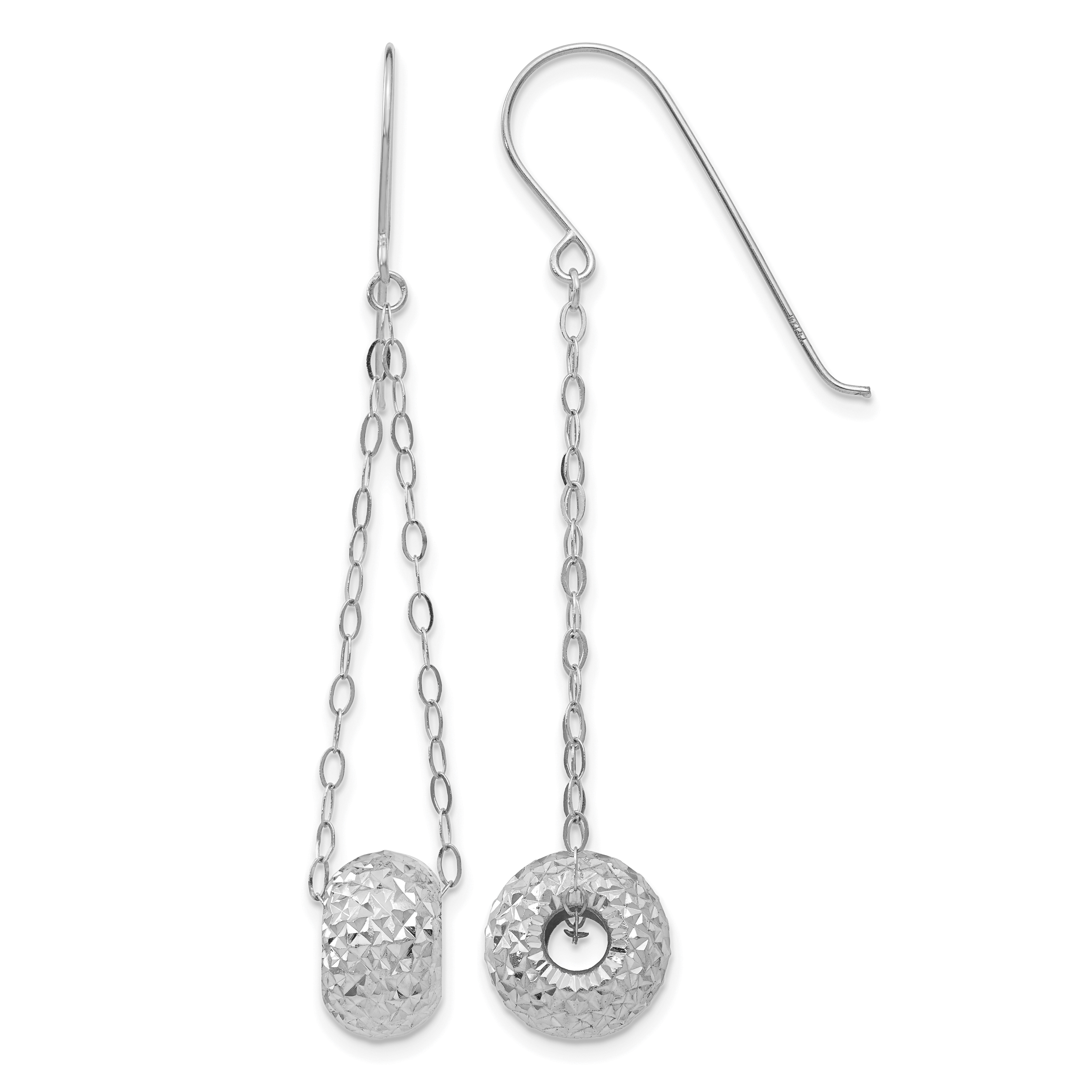 14K White Gold Chain w/Diamond-cut Puff Donut Bead Earrings (TL929)