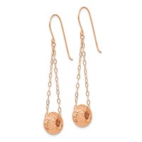 14K Rose Gold Chain Earrings with Diamond-cut 8mm Puffed Donut Bead Dangle French Hook view 2