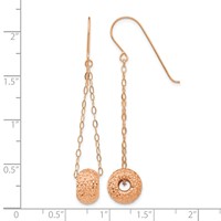 14K Rose Gold Chain Earrings with Diamond-cut 8mm Puffed Donut Bead Dangle French Hook view 4