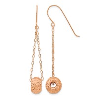 14K Rose Gold Chain Earrings with Diamond-cut 8mm Puffed Donut Bead Dangle French Hook view 1