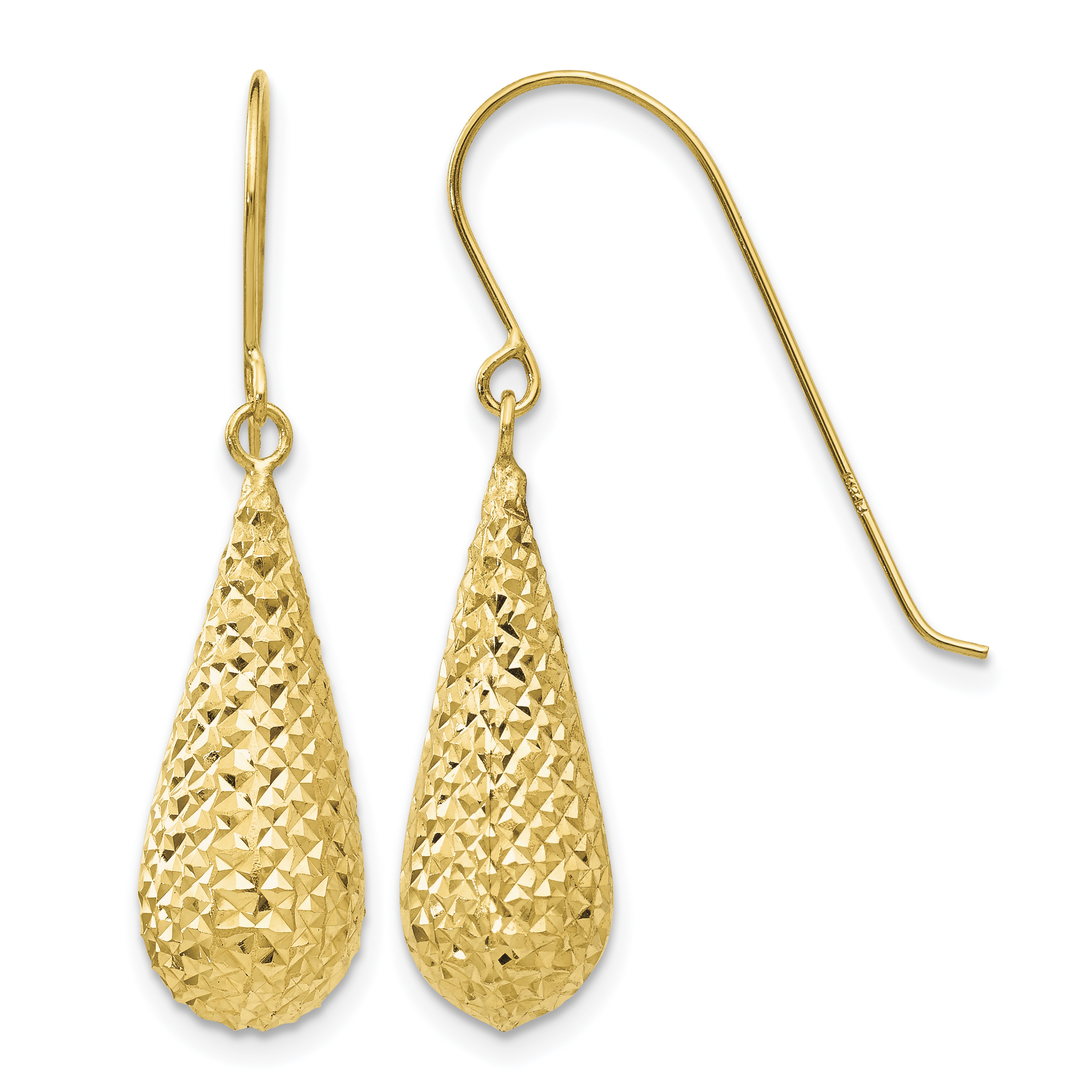 14K Diamond Cut Puff Tear Drop Dangle Earrings (TL934)