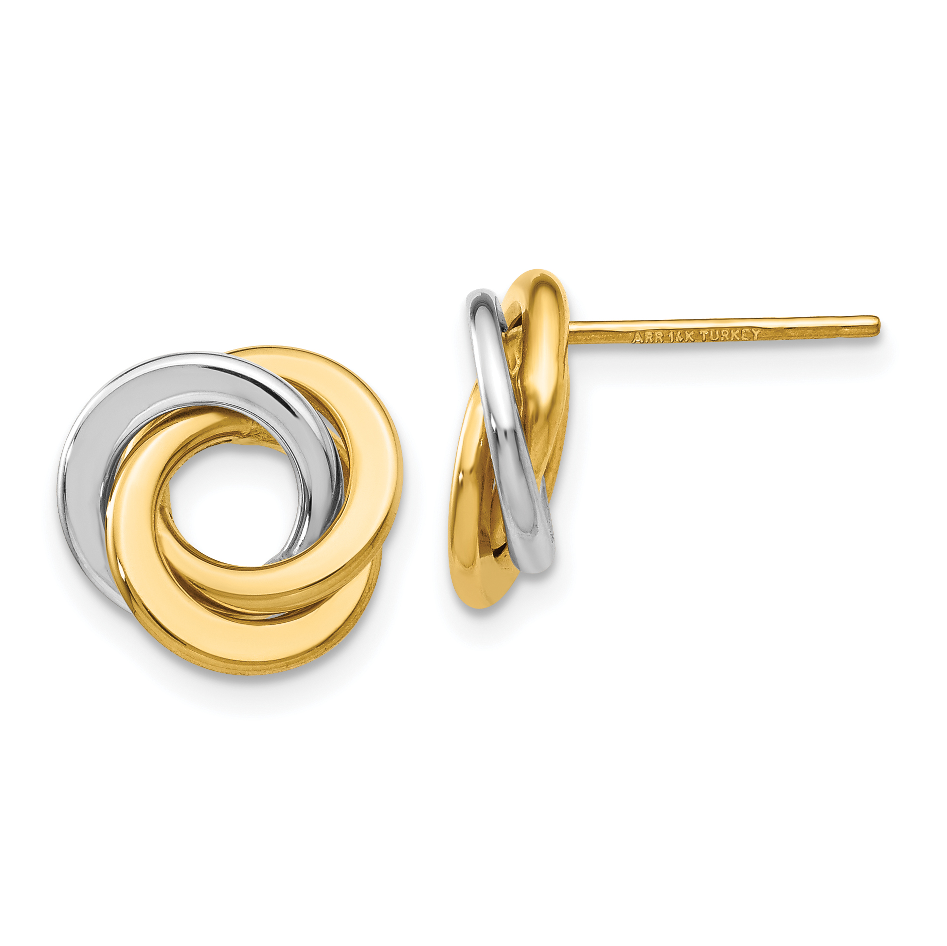 14k Two-tone Polished Intertwined Circles Post Earrings (TL945)