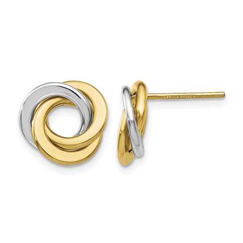 14K Two-tone 11mm Polished Intertwined Circles Love Knot Post Earrings