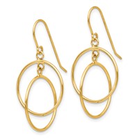 14K Yellow Gold Polished Circles Dangle French Hook Earrings view 2