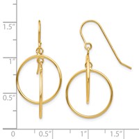 14K Yellow Gold Polished Circles Dangle French Hook Earrings view 4