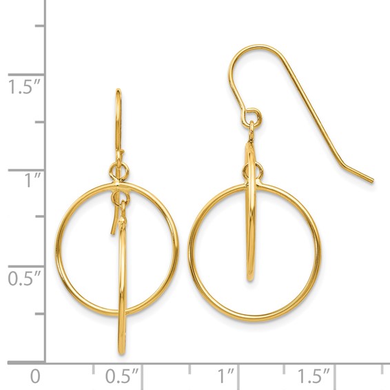14k Polished Circles Dangle French Hook Earrings