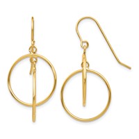 14K Yellow Gold Polished Circles Dangle French Hook Earrings view 1