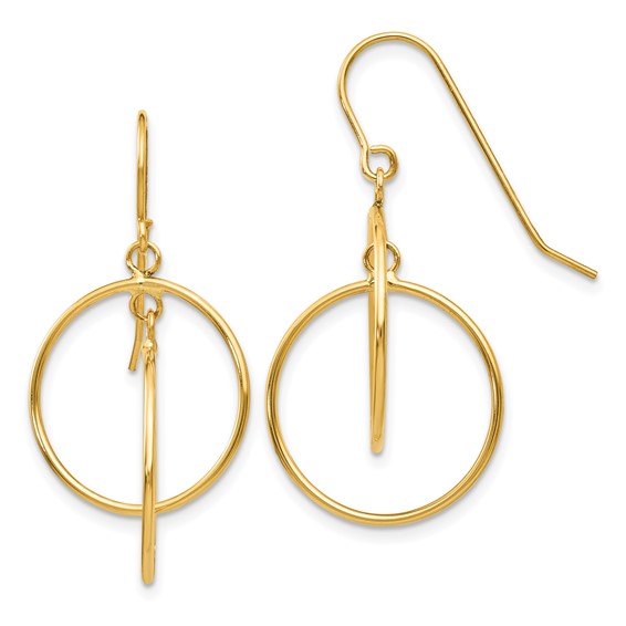 14k Polished Circles Dangle French Hook Earrings