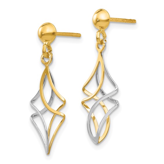 Gold Two-tone Dangle Post Earrings