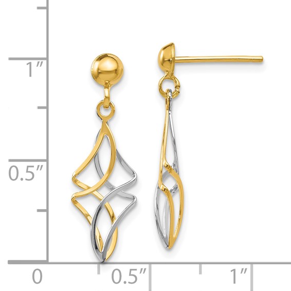 Gold Two-tone Dangle Post Earrings