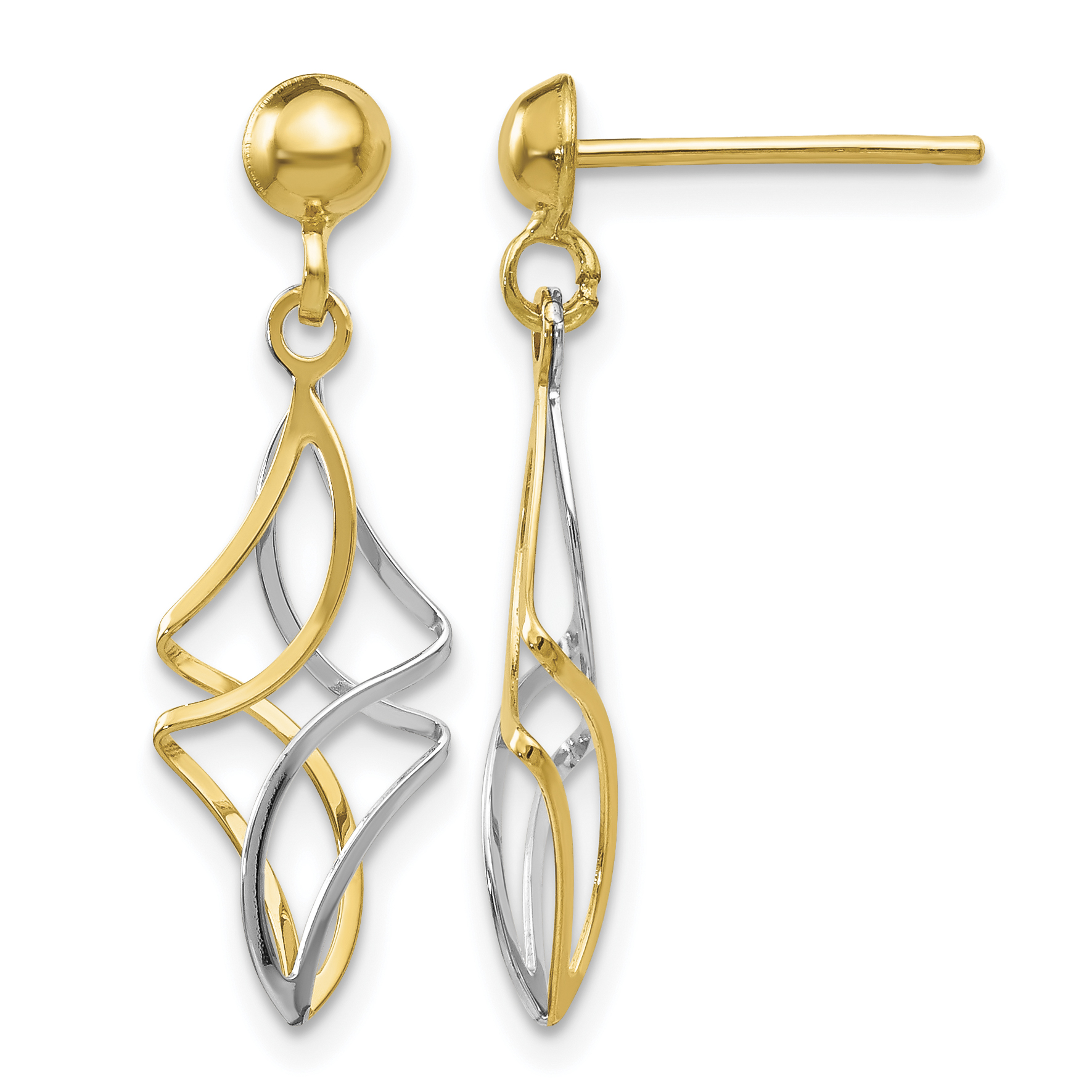 14k Two-tone Post Dangle Earrings (TL971)