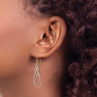 14K Tri-color Diamond-cut Teardrops Dangle French Hook Earrings view 3