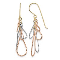 14K Tri-color Diamond-cut Teardrops Dangle French Hook Earrings view 1