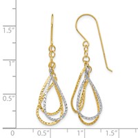 14K Two-tone Diamond-cut Teardrops Dangle French Hook Earrings view 4