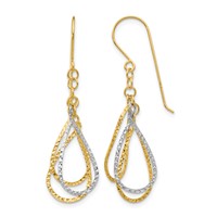 14K Two-tone Diamond-cut Teardrops Dangle French Hook Earrings view 1