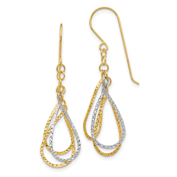 Gold Diamond-cut Teardrop Shepard Hook Earrings