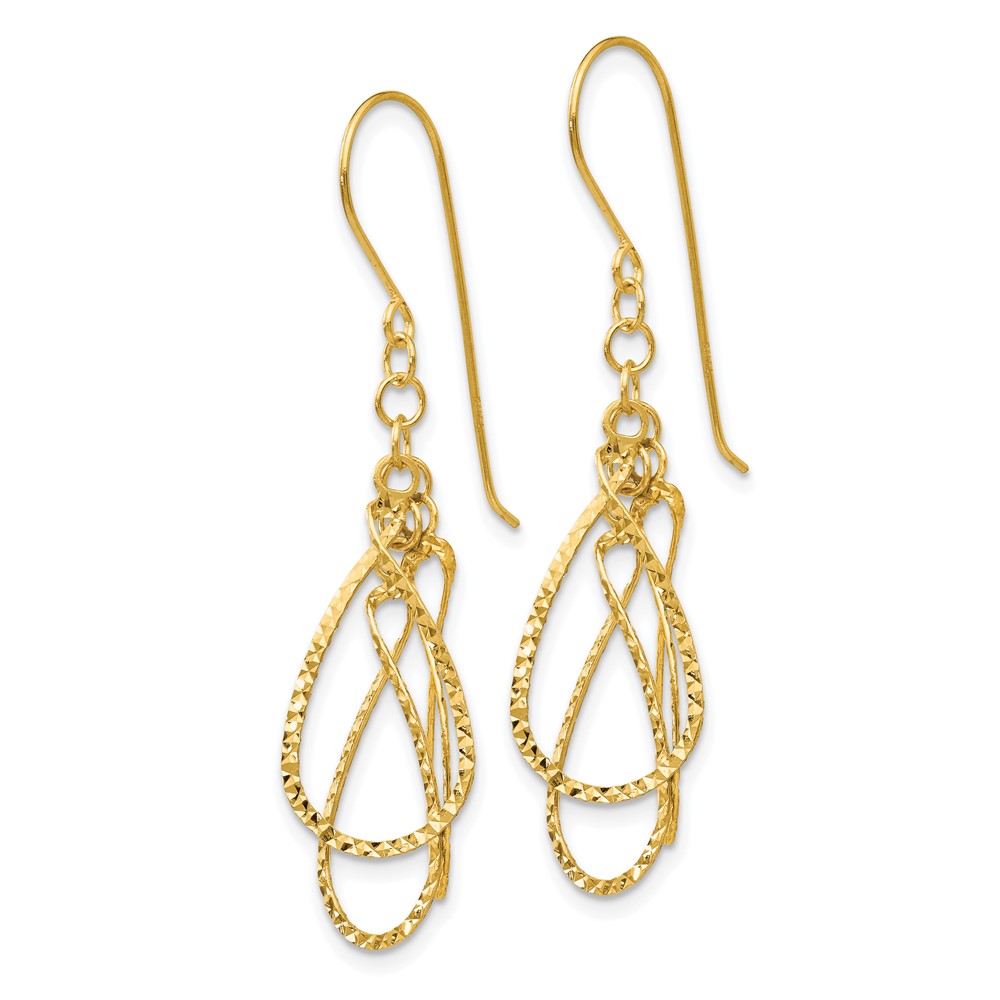 14K Diamond Cut Tear Drop Shepherd Hook Earrings (TL977Y)