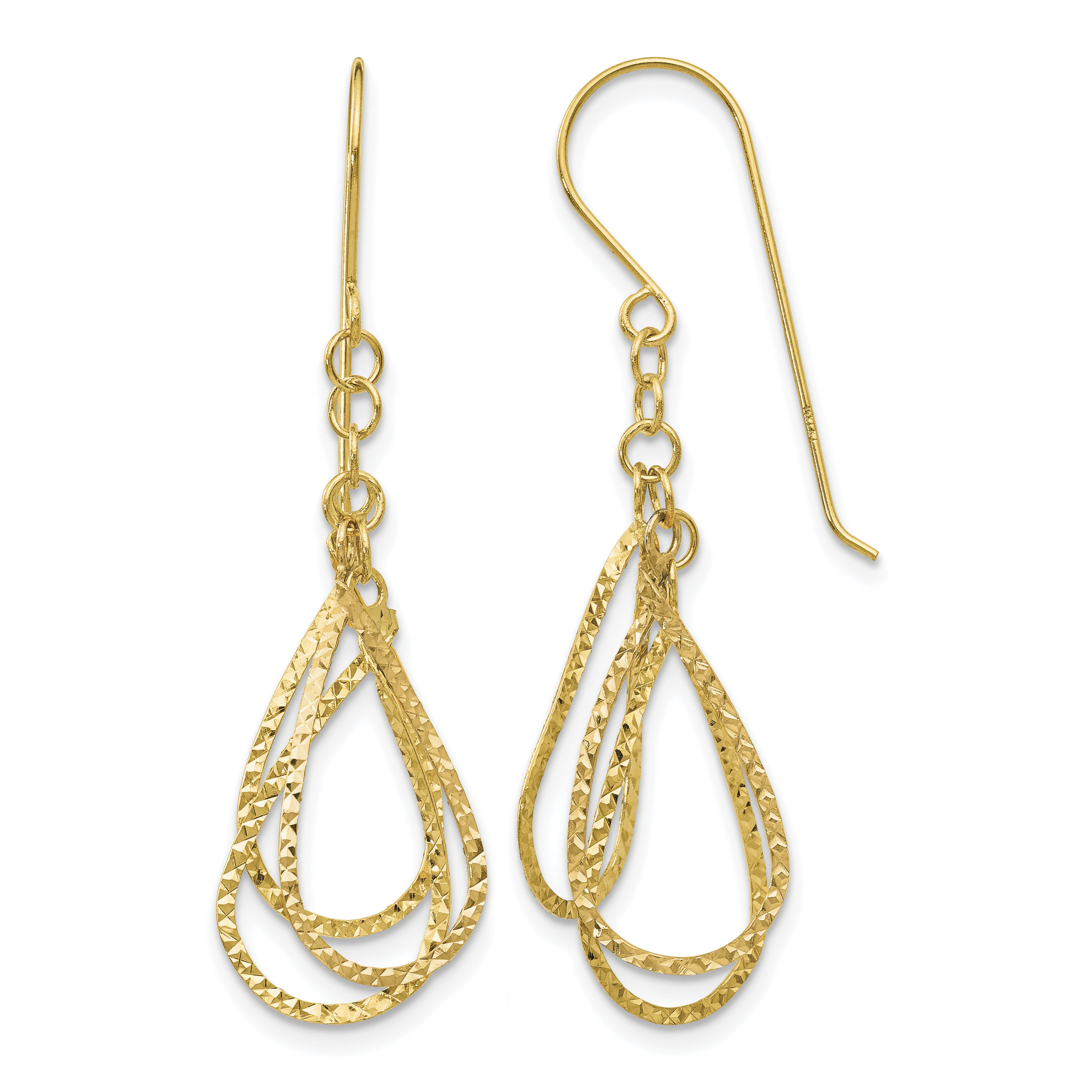 14K Diamond Cut Tear Drop Shepherd Hook Earrings (TL977Y)
