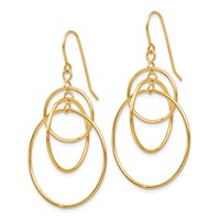 14K Yellow Gold Polished Circles Dangle French Hook Earrings view 2