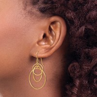 14K Yellow Gold Polished Circles Dangle French Hook Earrings view 3