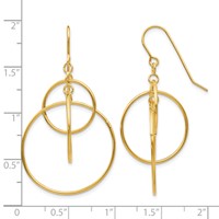 14K Yellow Gold Polished Circles Dangle French Hook Earrings view 4