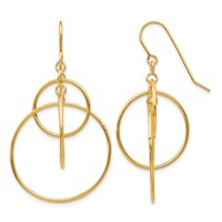 14K Yellow Gold Polished Circles Dangle French Hook Earrings view 1