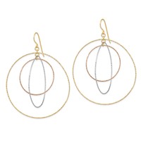 14K Tri-color Diamond-cut Graduated Circles Dangle French Hook Earrings view 2