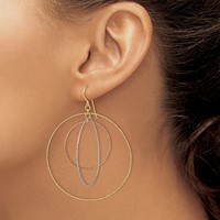 14K Tri-color Diamond-cut Graduated Circles Dangle French Hook Earrings view 4