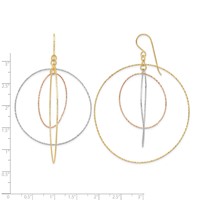 14K Tri-color Diamond-cut Graduated Circles Dangle French Hook Earrings view 3