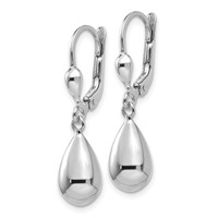 14K White Gold Polished Teardrop Dangle Leverback Earrings view 2