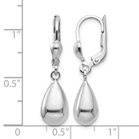 14K White Gold Polished Teardrop Dangle Leverback Earrings view 4