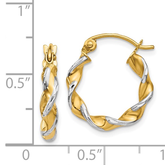 2.75mm Gold & Rhodium Twisted Polished Hoop Earrings