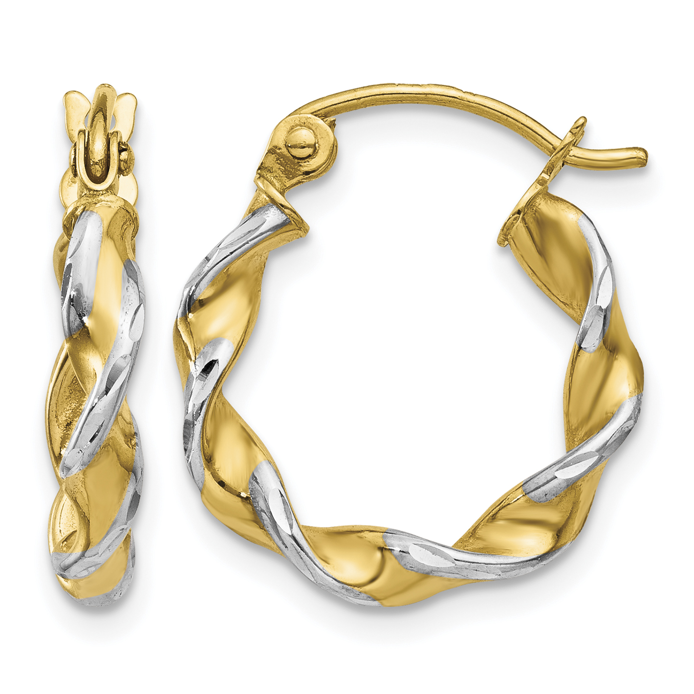 14k w/ White Rhodium Polished 2.75mm Fancy Twisted Hoop Earrings (TM232)