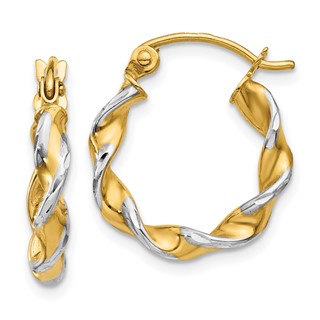 2.75mm Gold & Rhodium Twisted Polished Hoop Earrings
